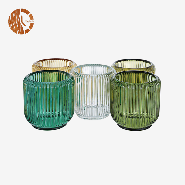 Vertical Striped Glass Candle Jars